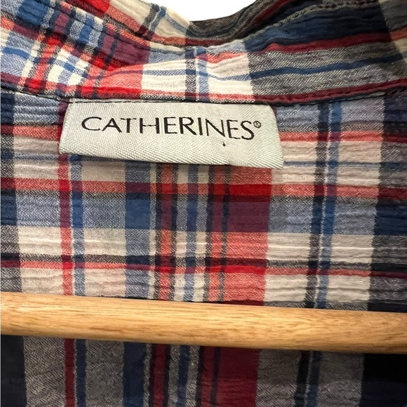 Catherines Women's 3X Blue Red Plaid Button Down Roll Tab Sleeve Western - Picture 3 of 7